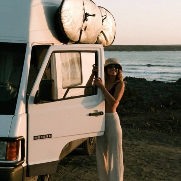 Static caravan in Spain at sunset